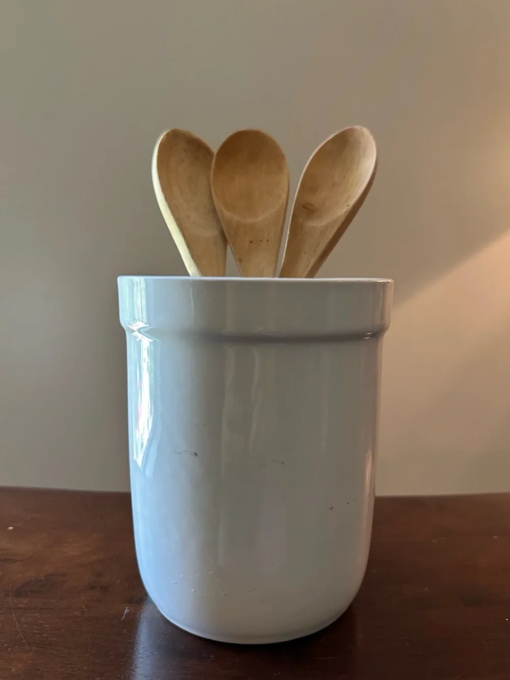 Farberware • white crock • stoneware • ceramic • utensil holder